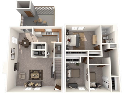 Floor plan for 3 beds, 1.5 baths, 1200 sqft
